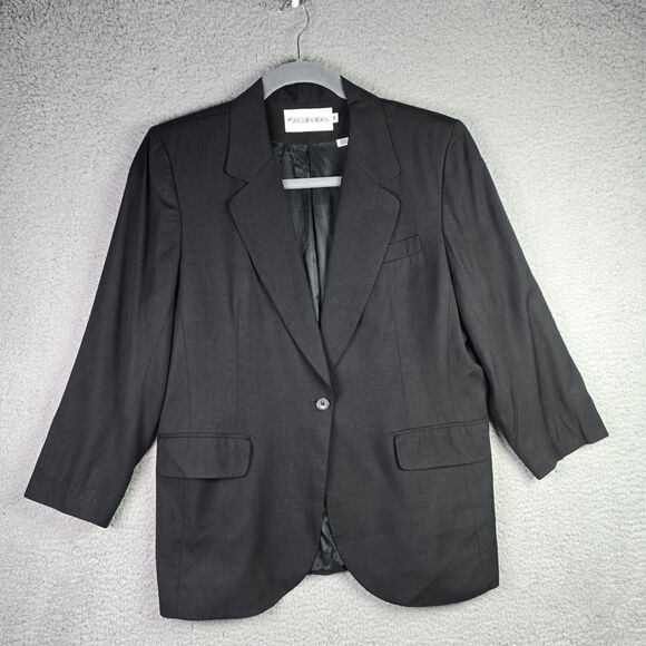 VTG JH Collectibles Classic Black Blazer Notch Lapel Union Tag Career Plus Sz 16 - Picture 2 of 16